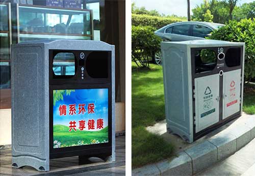  欣方圳仿大理石垃圾桶廠家為清遠(yuǎn)高校送貨上門。